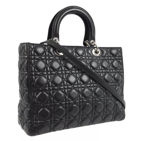 Christian Dior Black Lambskin Lady Dior Cannage 2way Handbag - Picture 5 of 9